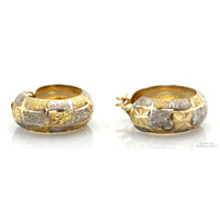 Diamond-Cut Star Design Hoop Earrings |14K Two-Tone Gold
