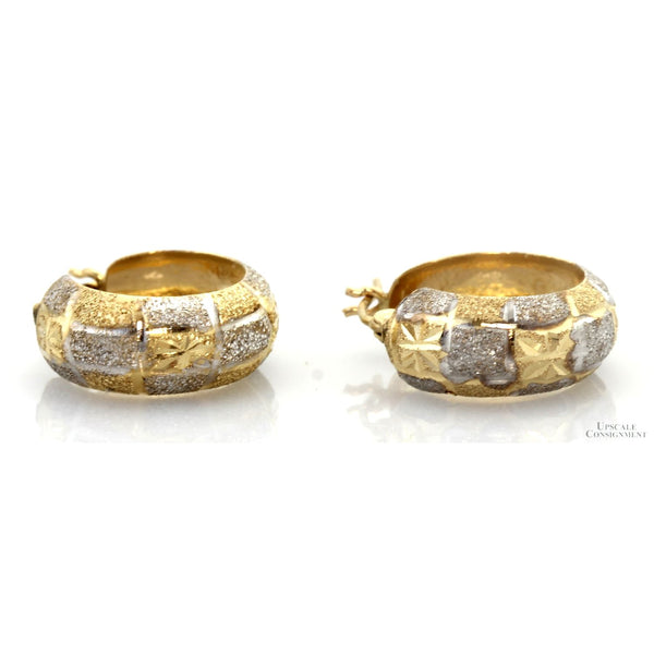 Diamond-Cut Star Design Hoop Earrings |14K Two-Tone Gold