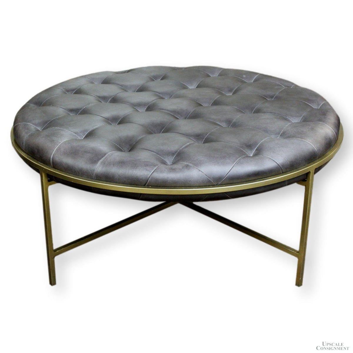 Edgemod Round Tufted Leather Coffee Table Ottoman