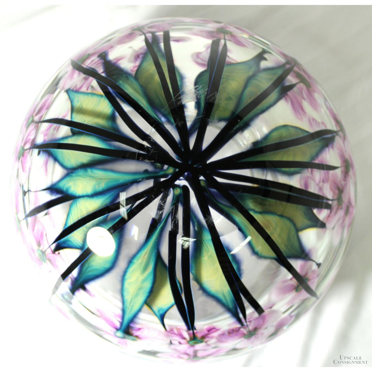 John Lotton Lavender & White Floating Iris Art Glass Bowl