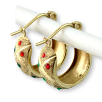 14K Two-Tone Gold Huggie Earrings- Enameled Jewels