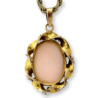14K Gold Shell Cameo Pendant Hand-Wired Nataural Seed Pearls