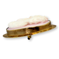 High-Relief Shell Cameo Brooch 14K Gold Engraved Frame