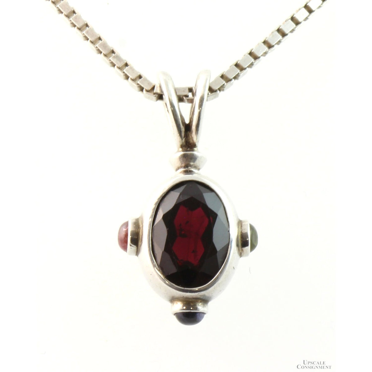 Almandine Garnet Sterling Silver Pendant & 24" Chain