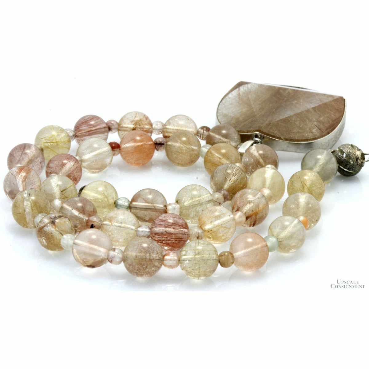 Natural Rutilated Quartz Beaded Necklace with Sterling Silver Rutilated Quartz Pendant