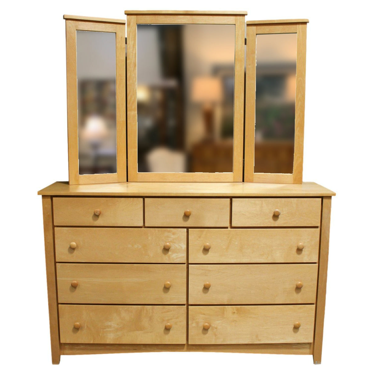 Maple Double Dresser w/Tri-Fold Mirror