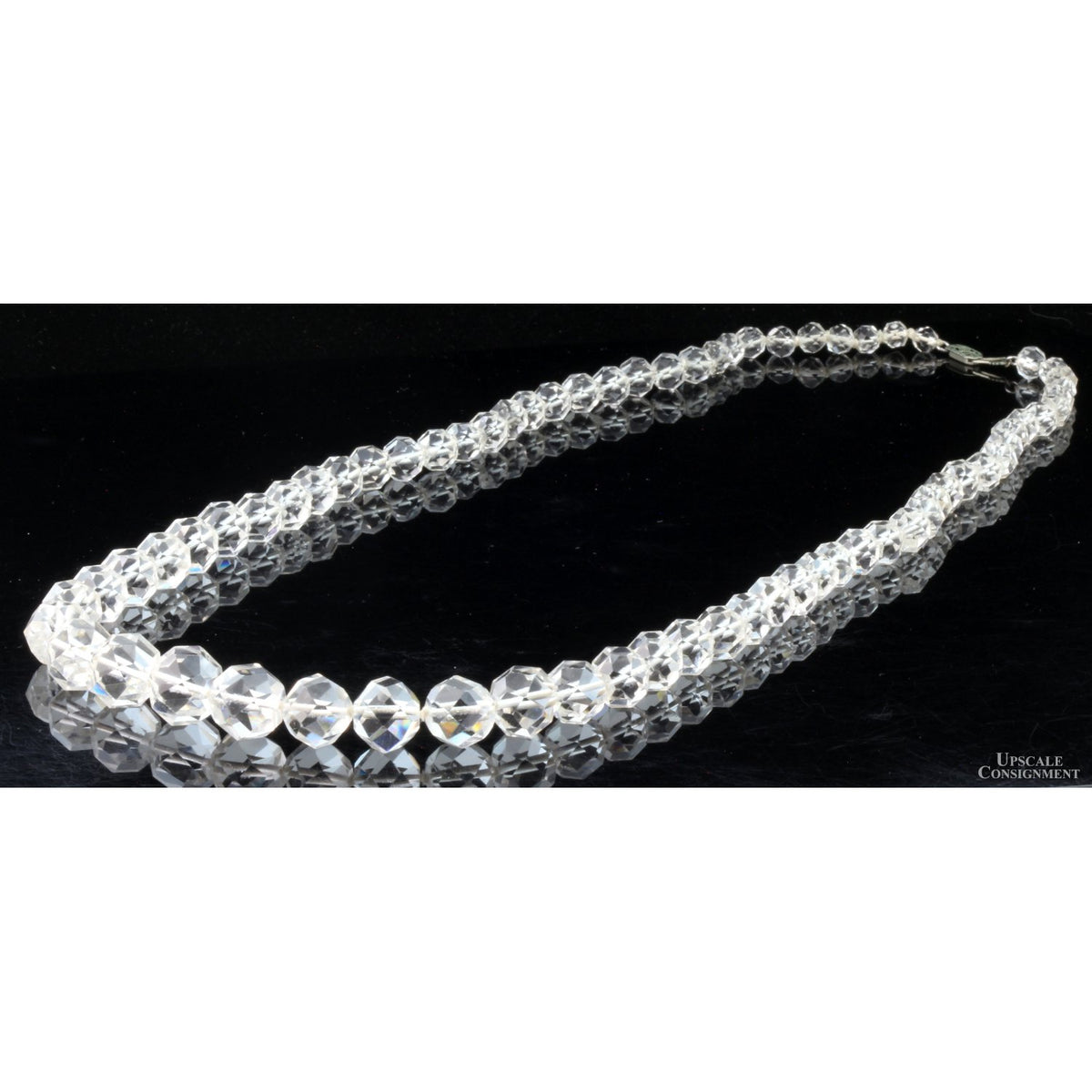 Hand Faceted Graduated Rock Crystal Quartz Bead Necklace