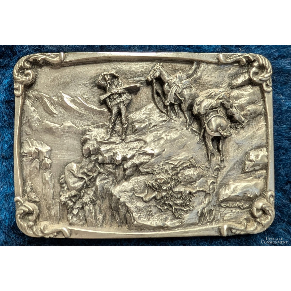 Charles M. Russell Pewter Buckle Set – Framed with COA – Western art collectible.