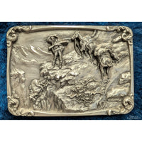 Charles M. Russell Pewter Buckle Set – Framed with COA – Western art collectible.