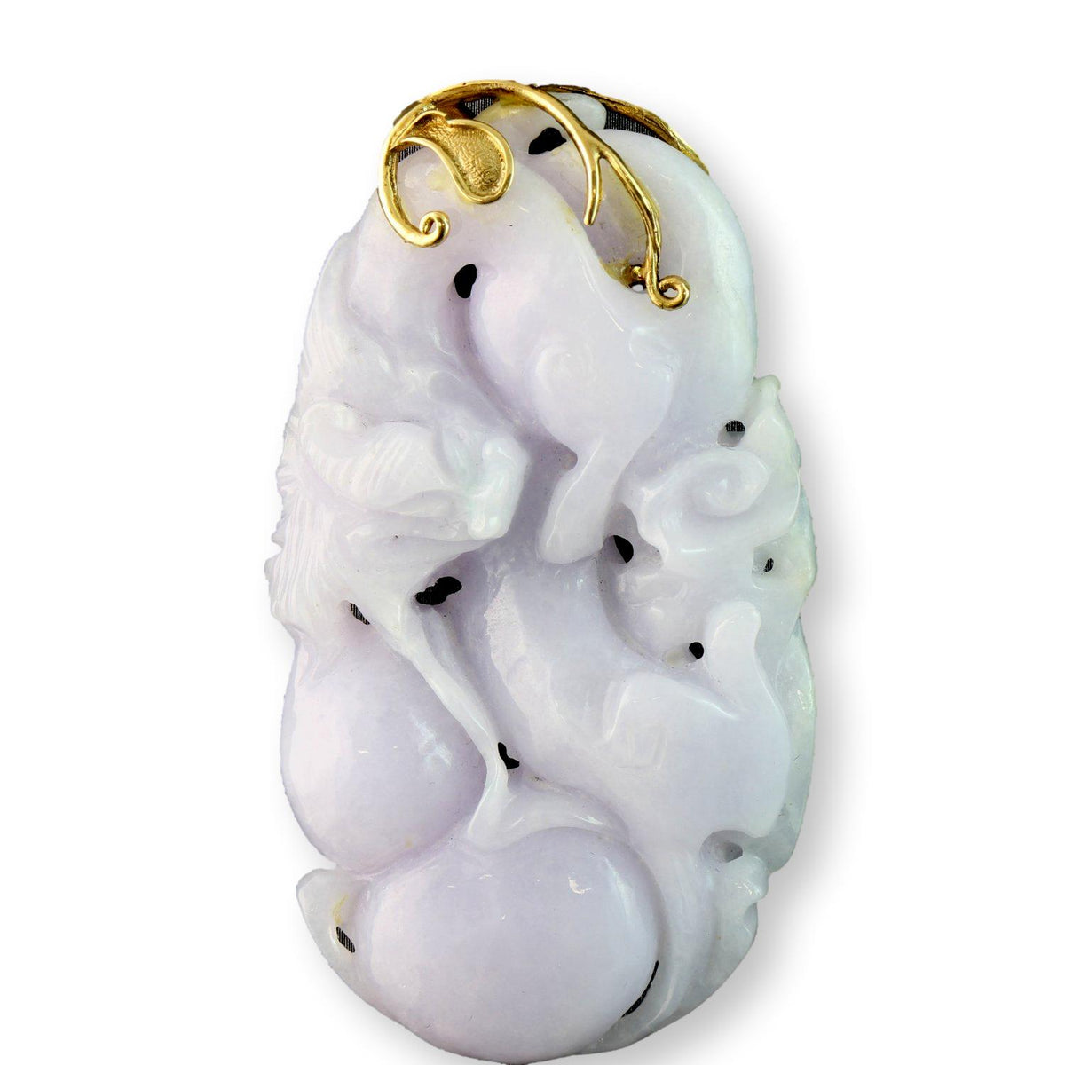 Natural Lavender Jadeite Double-Sided Carved Pendant – 14K Gold