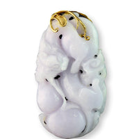 Natural Lavender Jadeite Double-Sided Carved Pendant – 14K Gold