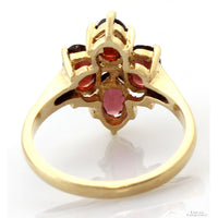Vintage 14K Gold Purplish-Red Garnet & Diamond Floral Ring