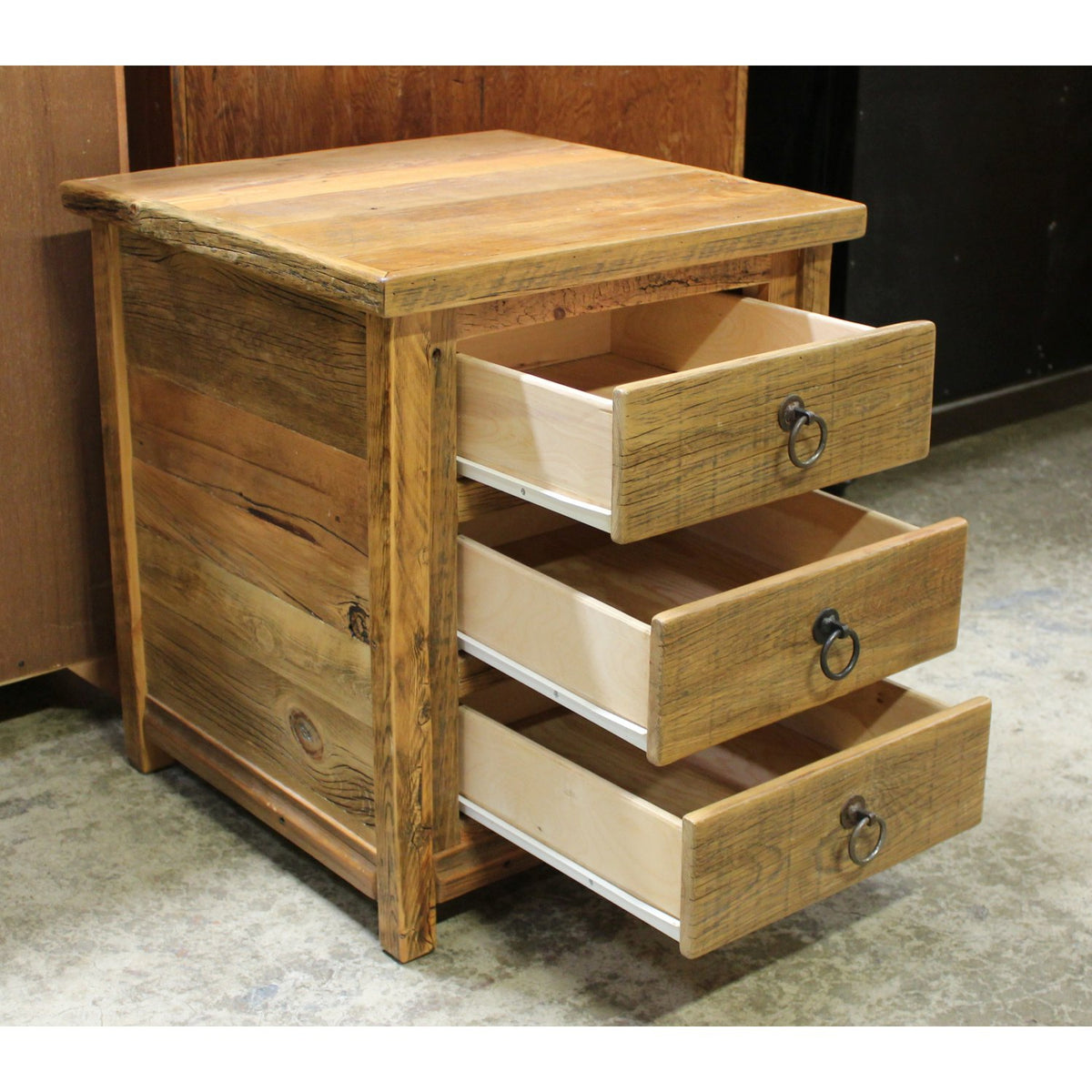 Reclaimed Wood 3 Drawer Nightstand
