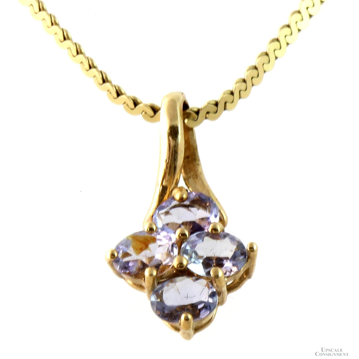 10K Gold Oval Iolite Gemtone Pendant & 14K Gold Chain