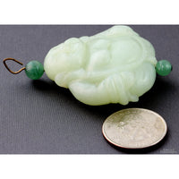 Carved Celadon Nephrite Jade Happy Buddha Pendant - 39.83G