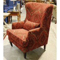 Wingback Chair w/Red Tapestry Upholstery