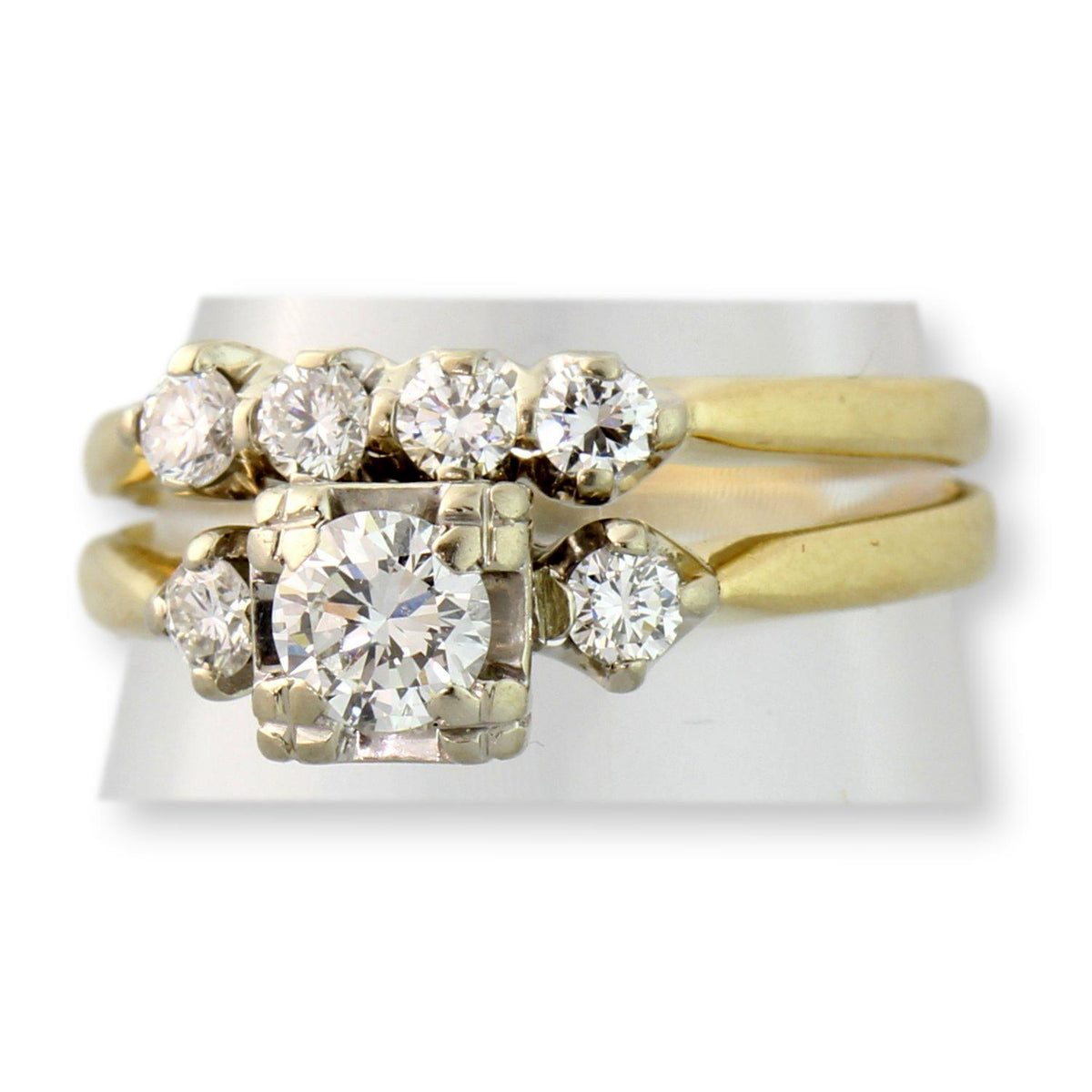 Vintage 14K Diamond Engagement & Wedding Band Set