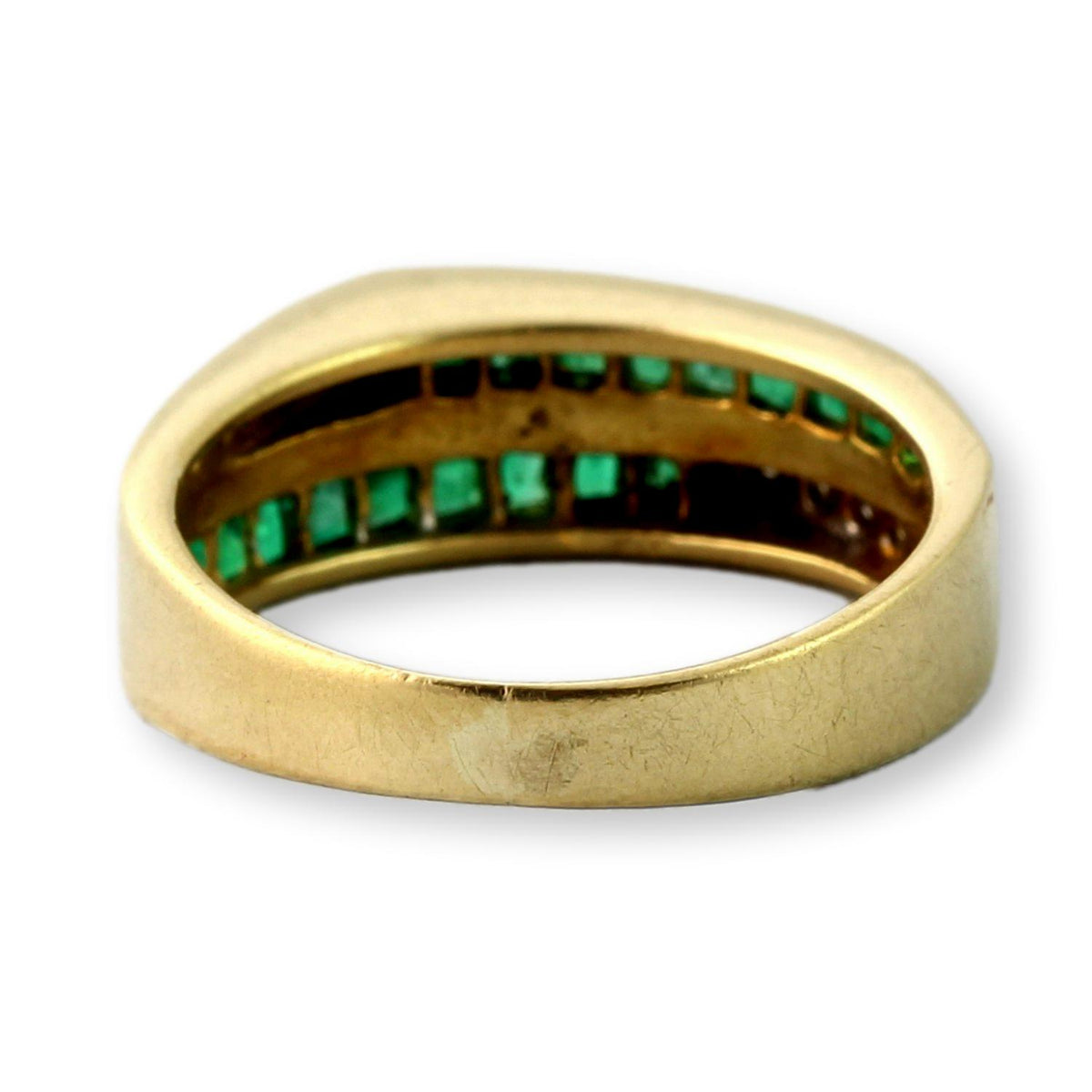 18K Yellow Gold Diamond & Emerald Ring – Tiered Deco-Inspired Design