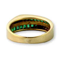 18K Yellow Gold Diamond & Emerald Ring – Tiered Deco-Inspired Design