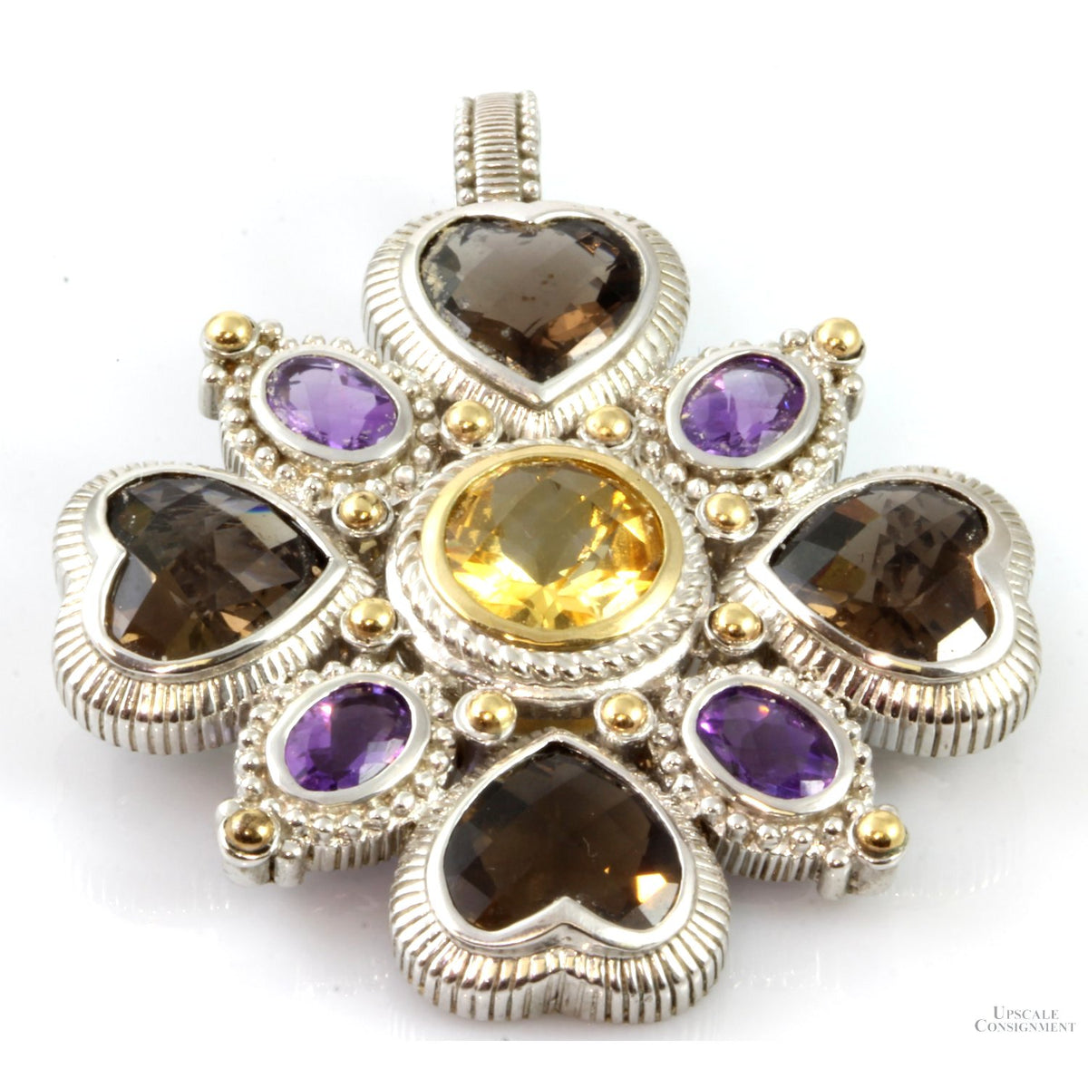 Sterling Silver & 14K Gold 17ctw Gemstone Pendant & Brooch