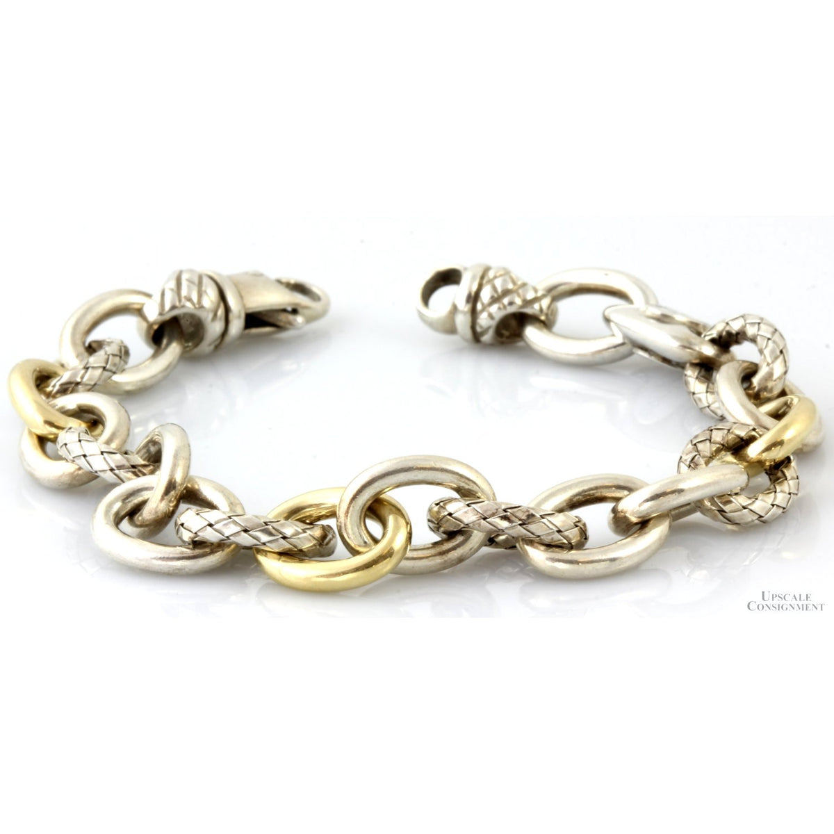 Alisa Designs Traversa Bracelet 18K Gold & Sterling Silver Italian Oval Link 7.5” 34g