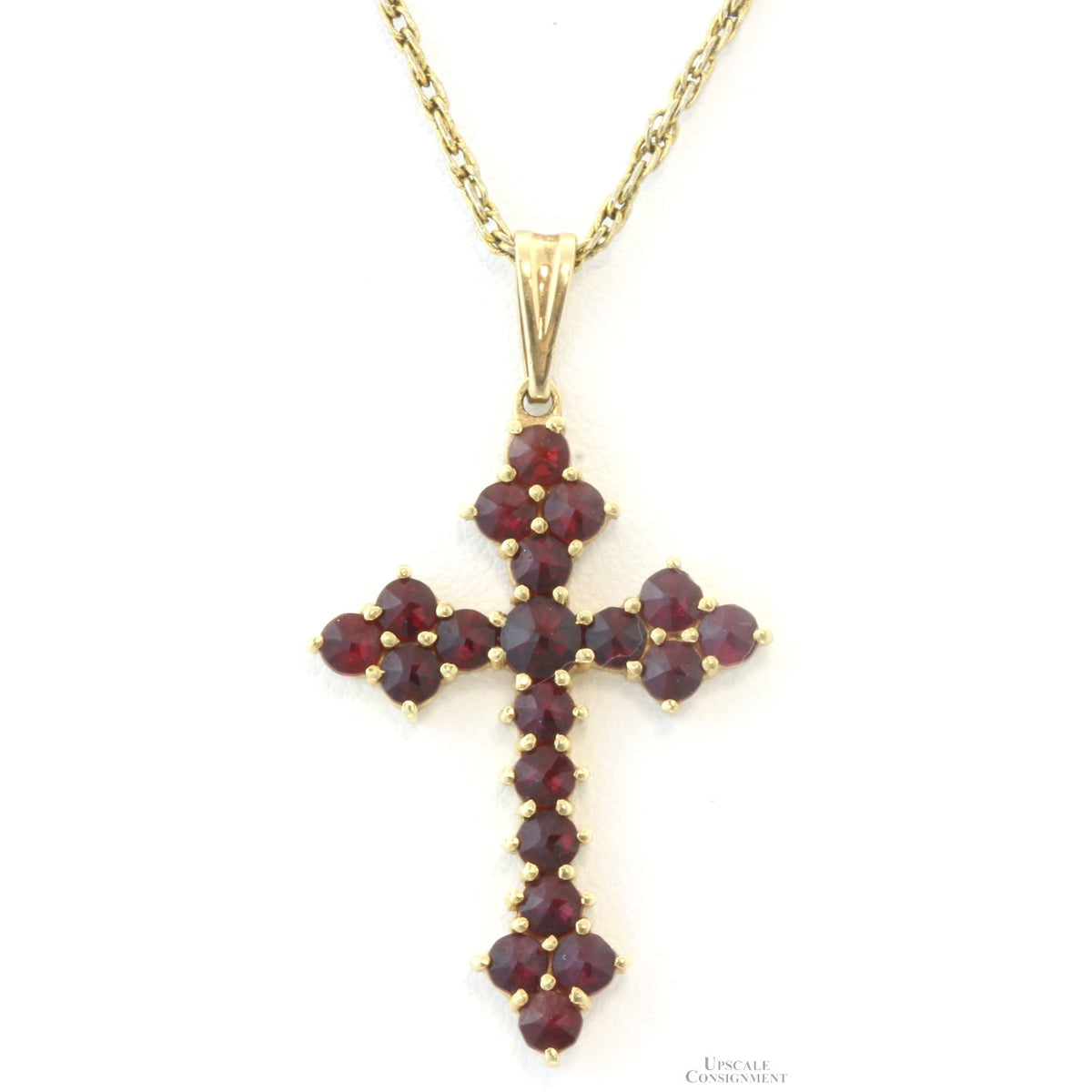 14K Yellow Gold 2.9ctw Garnet Cross 18" Gold-Tone Chain
