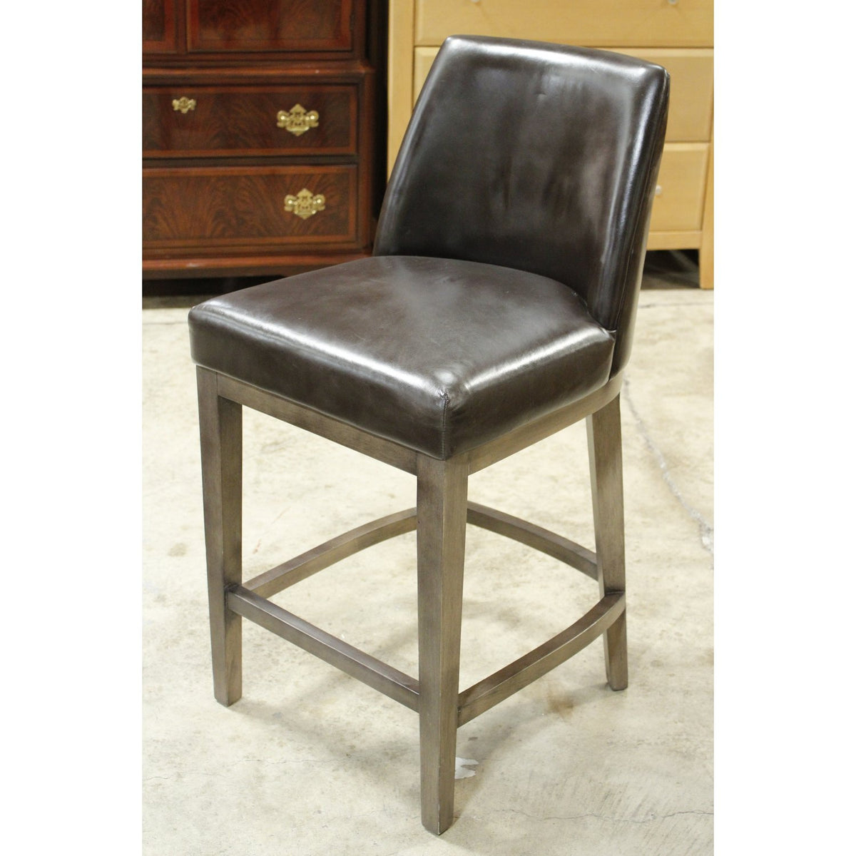 Restoration Hardware Dark Brown Leather Counter Stool
