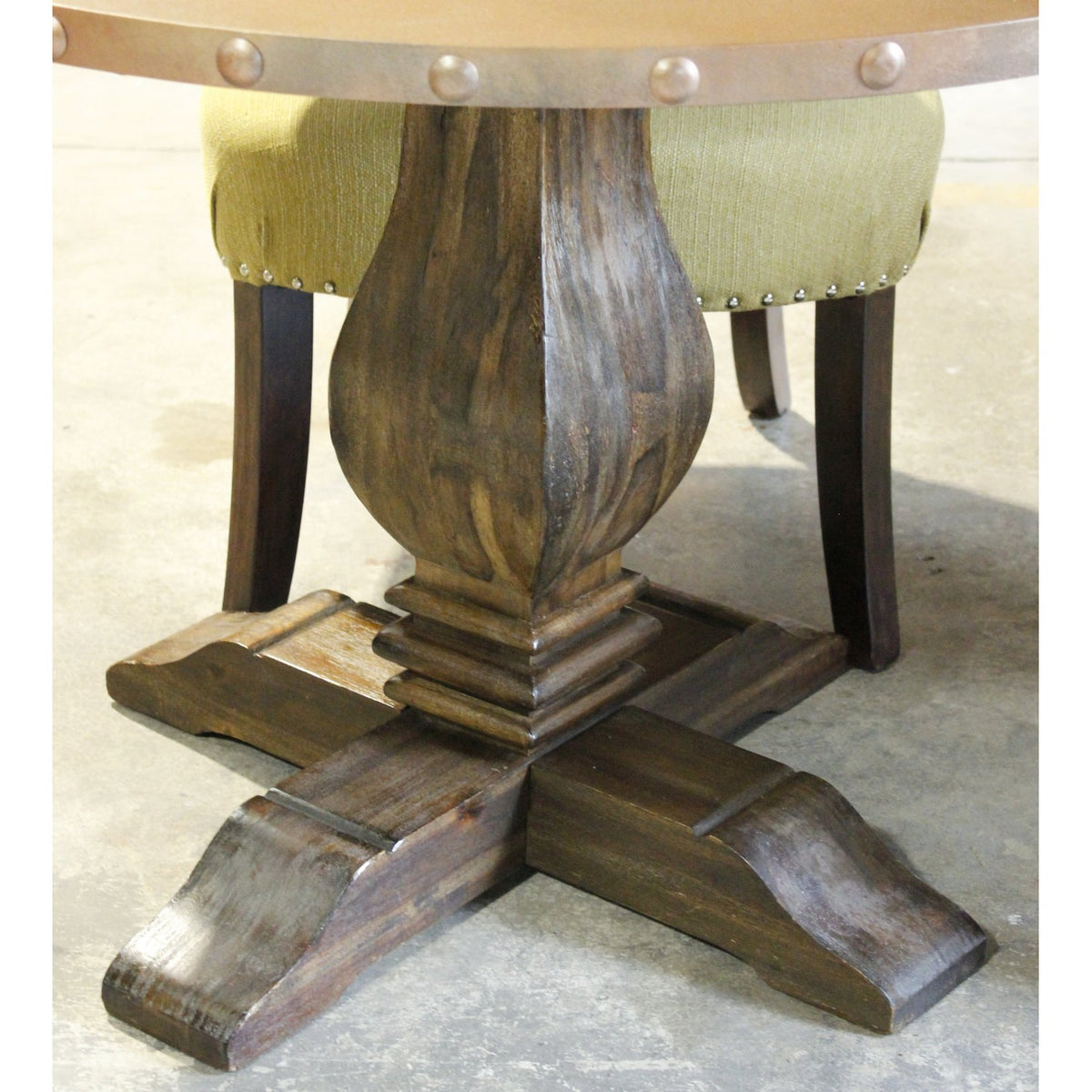 World Market Round Bronze Finish Table w/4 Green Chairs