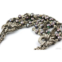 Stephen Dweck Multi-Strand Sterling Silver Necklace with Gray Pearls & Mixed Gemstones