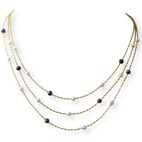 14K Gold Twisted Three-Strand Graduated Length Pearl Station Necklace