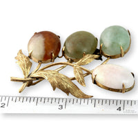 Nephrite Jade Brooch Solid Gold 9K–10K Multi Color Jade Leaf Pin