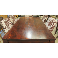 Solid Wood Distressed Dining Table w/6 Cowhide Print Chairs