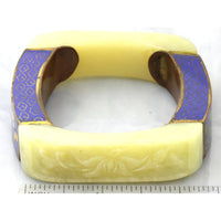 Carved Serpentine & Cloisonné Enamel Panel Bangle - 83.97G
