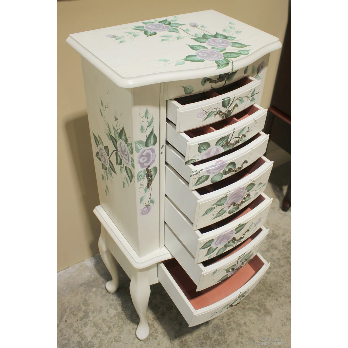 Hand Painted White Jewelry Armoire