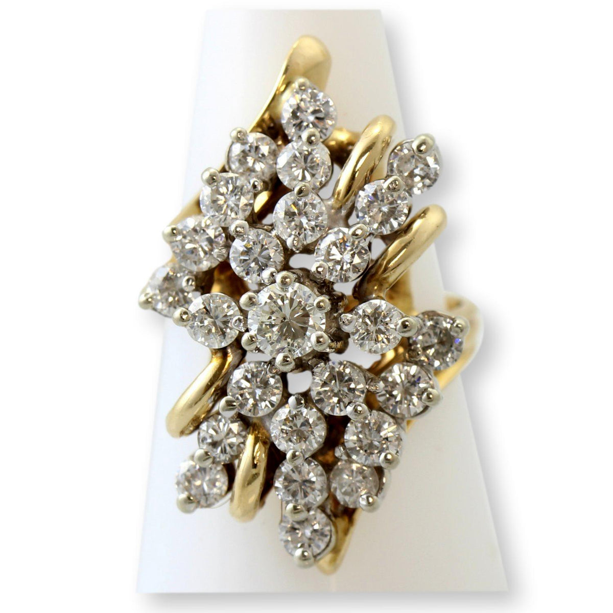 Vintage 14K Gold 3.35 CTW Diamond Waterfall Cocktail Ring | Natural Diamond Estate Statement Ring