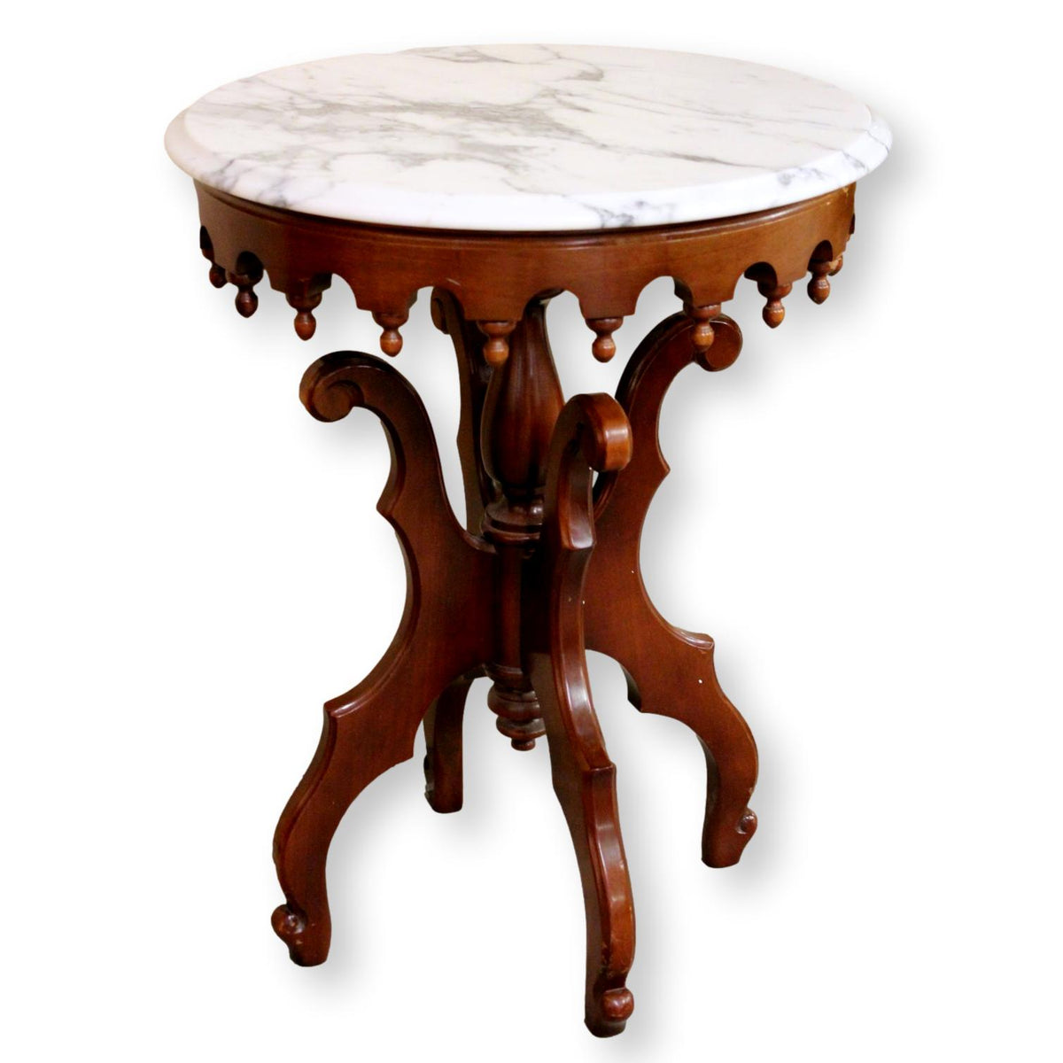 Victorian Style Accent Table w/Carrera Marble Top