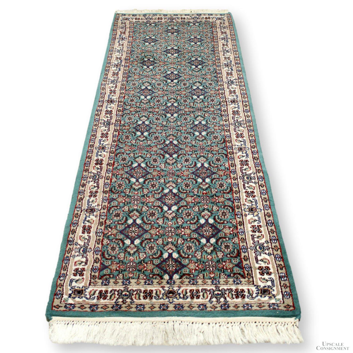 2' 6'' X 8' 1'' Green Wool & Silk Runner Rug
