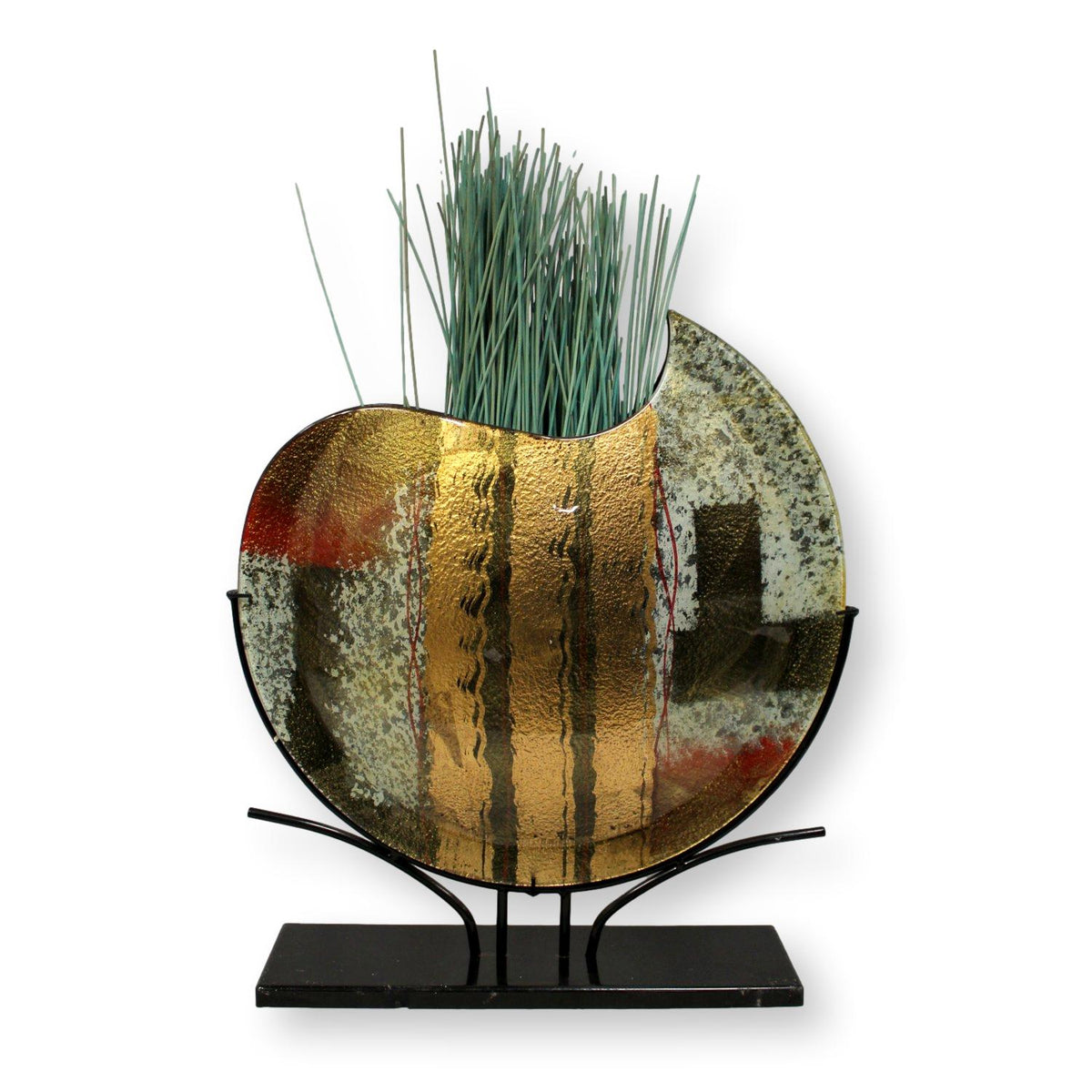 Decorative Glass Art Disk Vase w/Stand