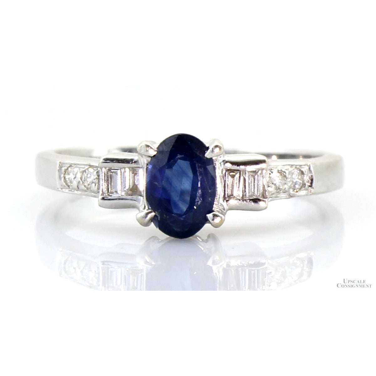 Natural .50ct Sapphire & Diamond 14K White Gold Ring