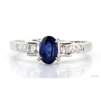 Natural .50ct Sapphire & Diamond 14K White Gold Ring