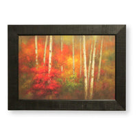 Framed Original Oil Autumn Birch Trees w/Red