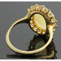 Antique 18K Crystal Opal & Old European Cut Diamond Halo Ring | Attributed to Spaulding & Co.