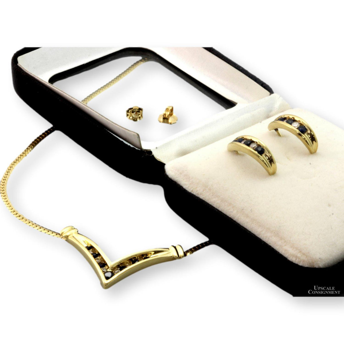 Natural Sapphire & Diamond Necklace & Earring Set| 10K, 14K Gold