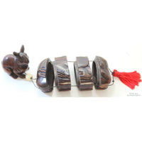 Vintage Asian Carved Rabbit Compartment Box w/Inset Eyes