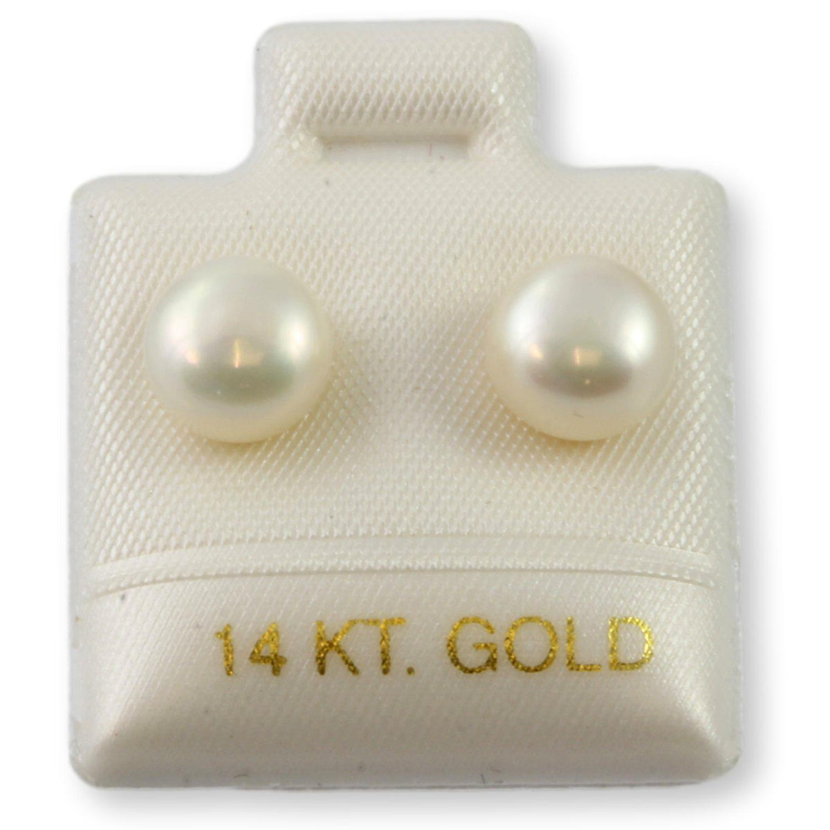 White Button Pearl 14K Gold Stud Earrings