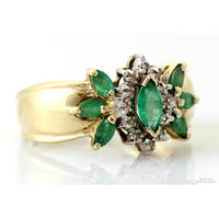 10K Gold Natural Emerald & Diamond Floral Cluster Ring