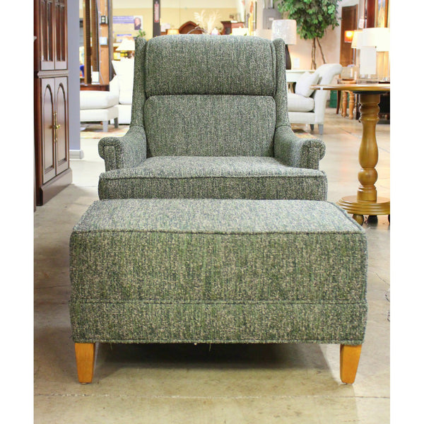 Green Tweed Accent Chair w/Ottoman