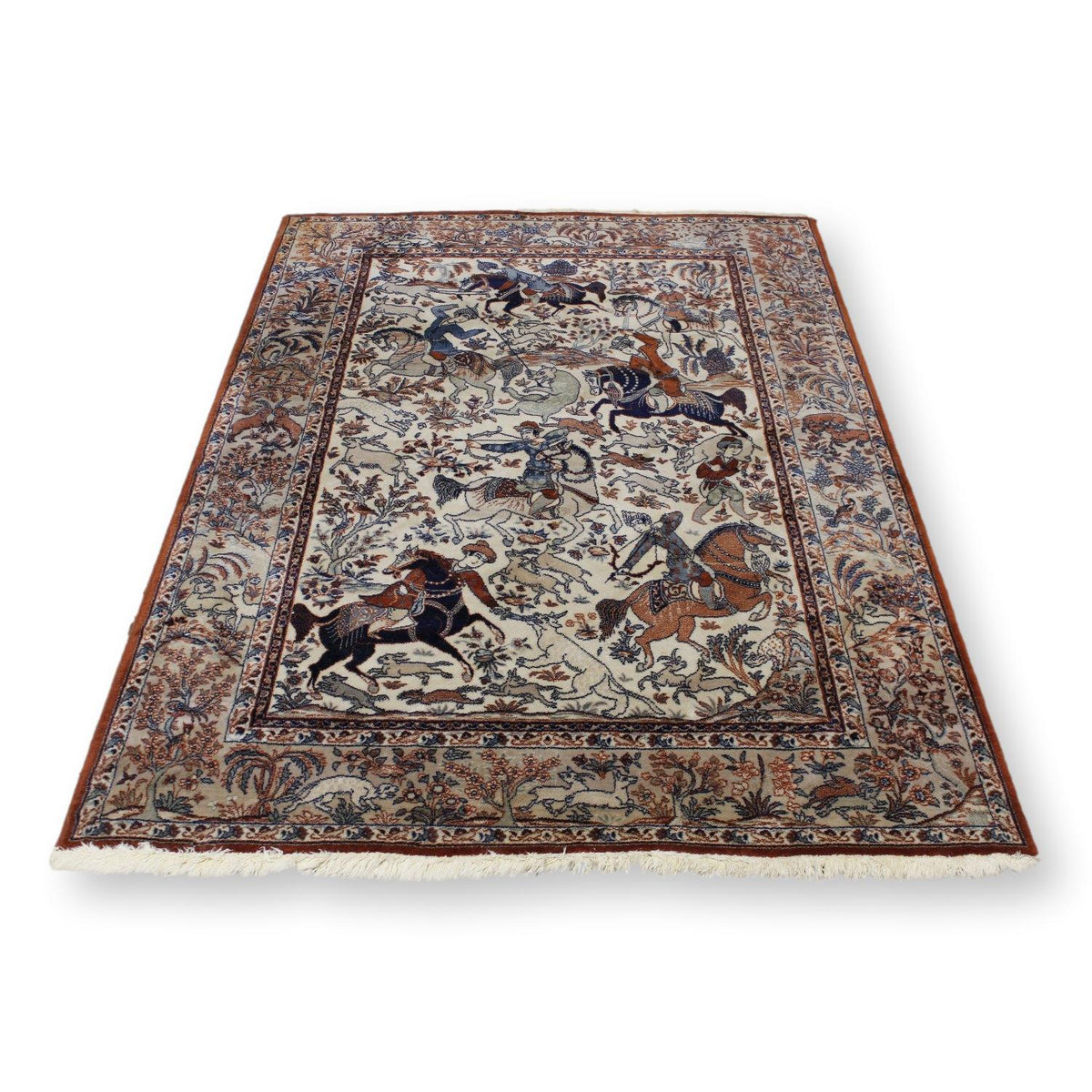 Louis de Poortere 4' 6'' X 6' 6'' Ispahan Persian Hunting Scene Area Rug