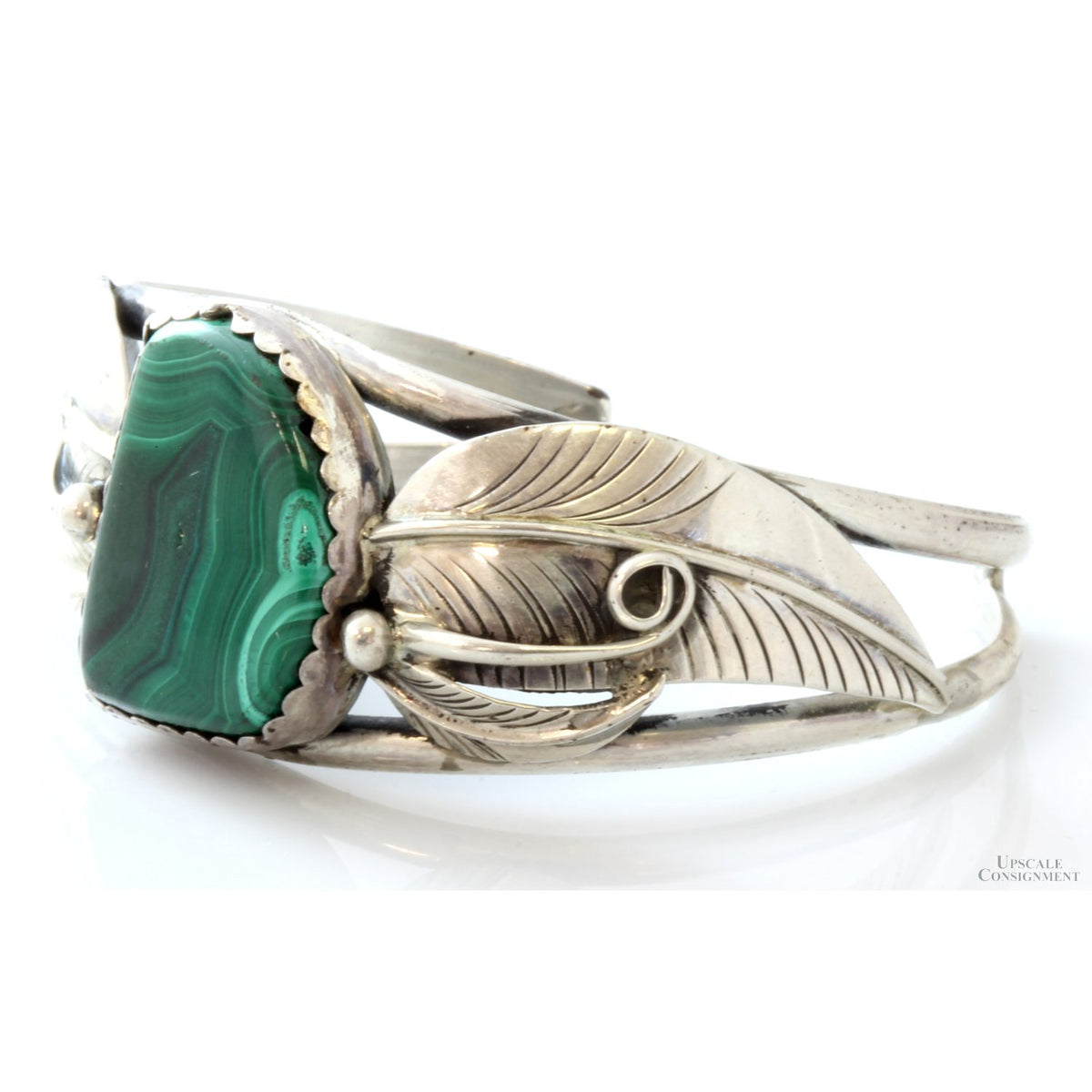 Navajo Silversmith Nelson Piaso Malachite Sterling Silver Cuff