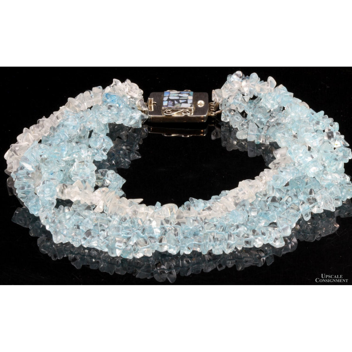 Aquamarine & Goshenite Strand - Opal Inlay Sterling Silver Clasp